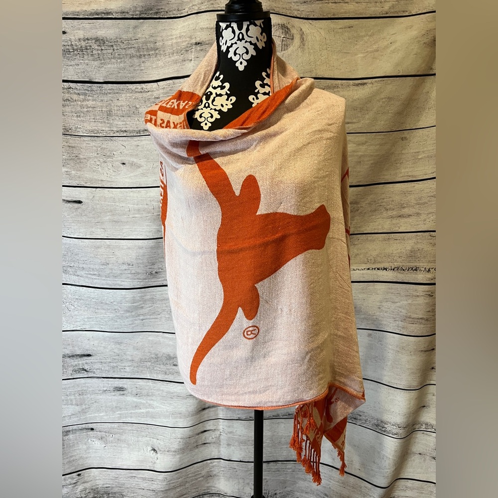 Sandol UT University of Texas Longhorns Orange Large Shawl Wrap Scarf Tassels - Picture 9 of 10